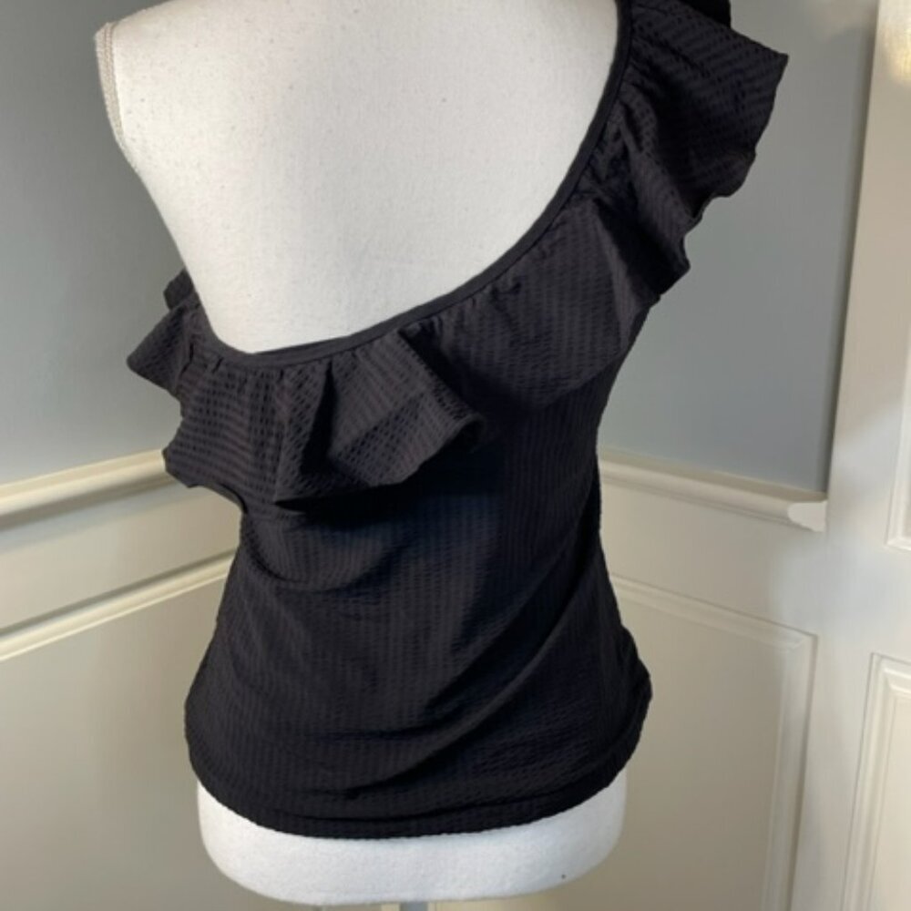 Vineyard Vines One-Shoulder Black Ruffle Swim Top - Picture 3 of 7
